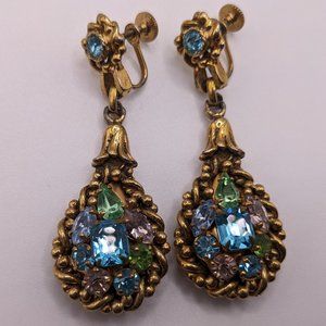 antique gold drop earrings w/ multicolor stones